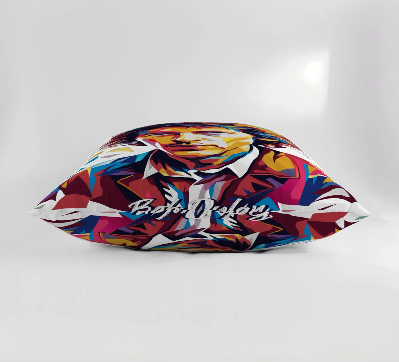 Bob Dylan Portrait in WPAP Pop Art kussen van vectorartnesia