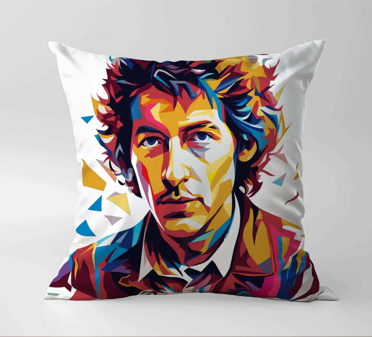 Bob Dylan Portrait in WPAP Pop Art Kissen von vectorartnesia