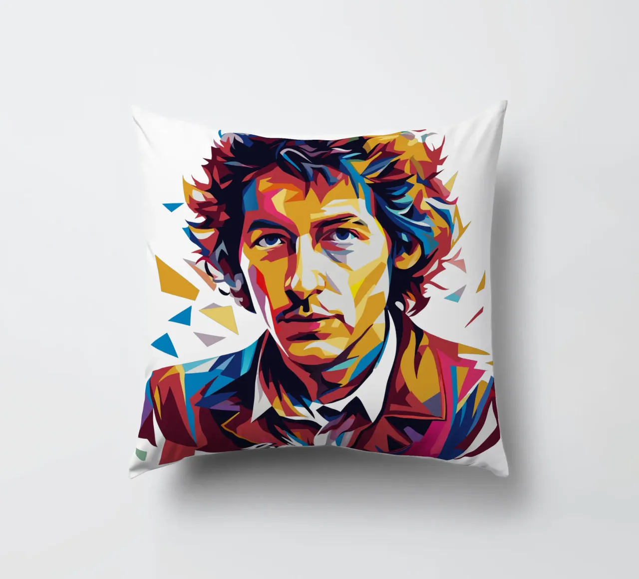 Bob Dylan Portrait in WPAP Pop Art Kissen von vectorartnesia