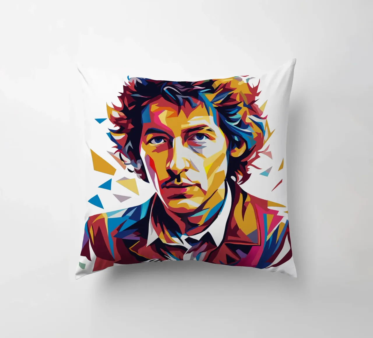 Bob Dylan Portrait in WPAP Pop Art Kissen von vectorartnesia