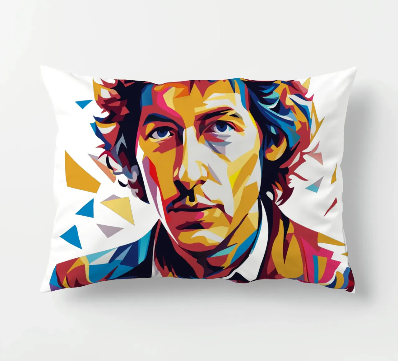 Bob Dylan Portrait in WPAP Pop Art kussen van vectorartnesia