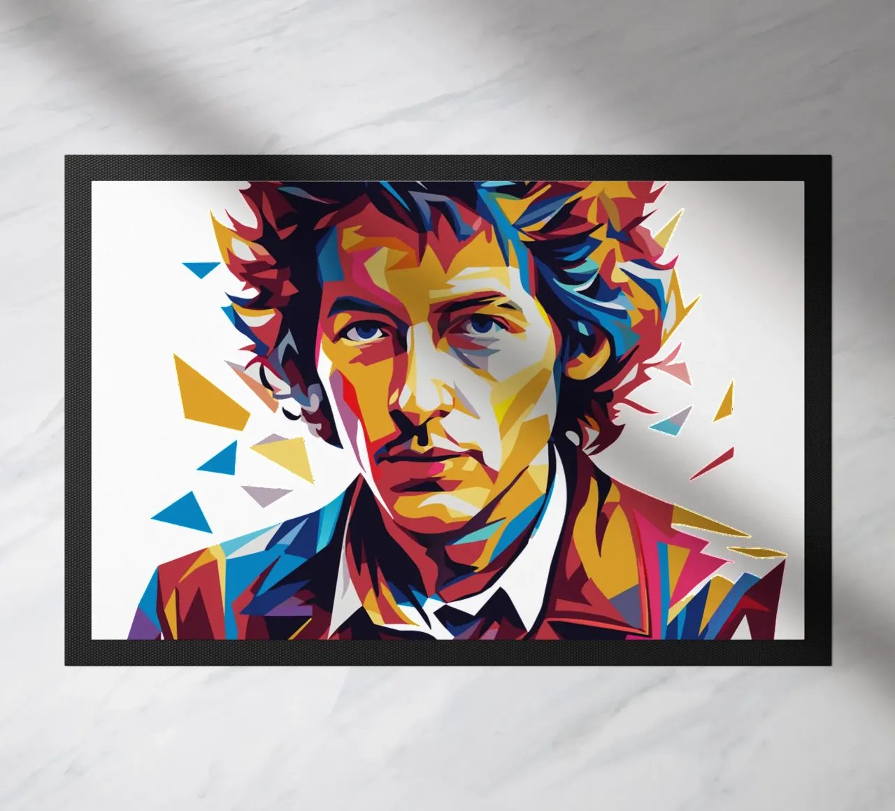 Bob Dylan Portrait in WPAP Pop Art doormat by vectorartnesia