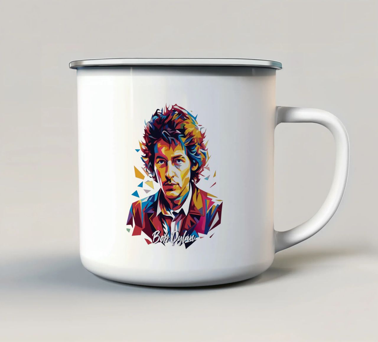 Bob Dylan Portrait in WPAP Pop Art emaille mok van vectorartnesia