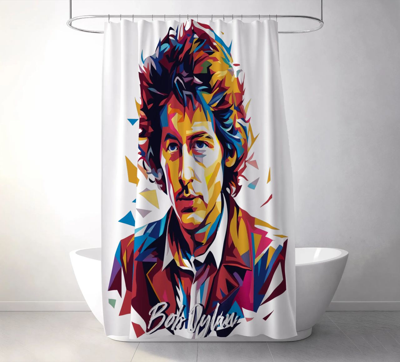 Bob Dylan Portrait in WPAP Pop Art douchegordijn van vectorartnesia
