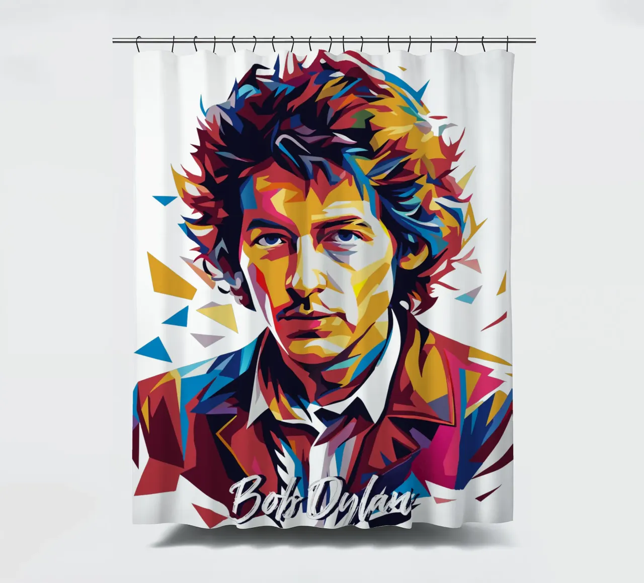 Bob Dylan Portrait in WPAP Pop Art douchegordijn van vectorartnesia