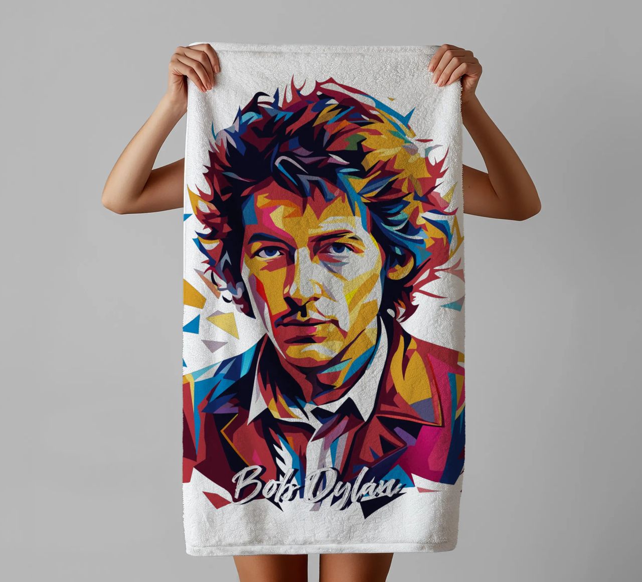 Bob Dylan Portrait in WPAP Pop Art badhanddoek van vectorartnesia