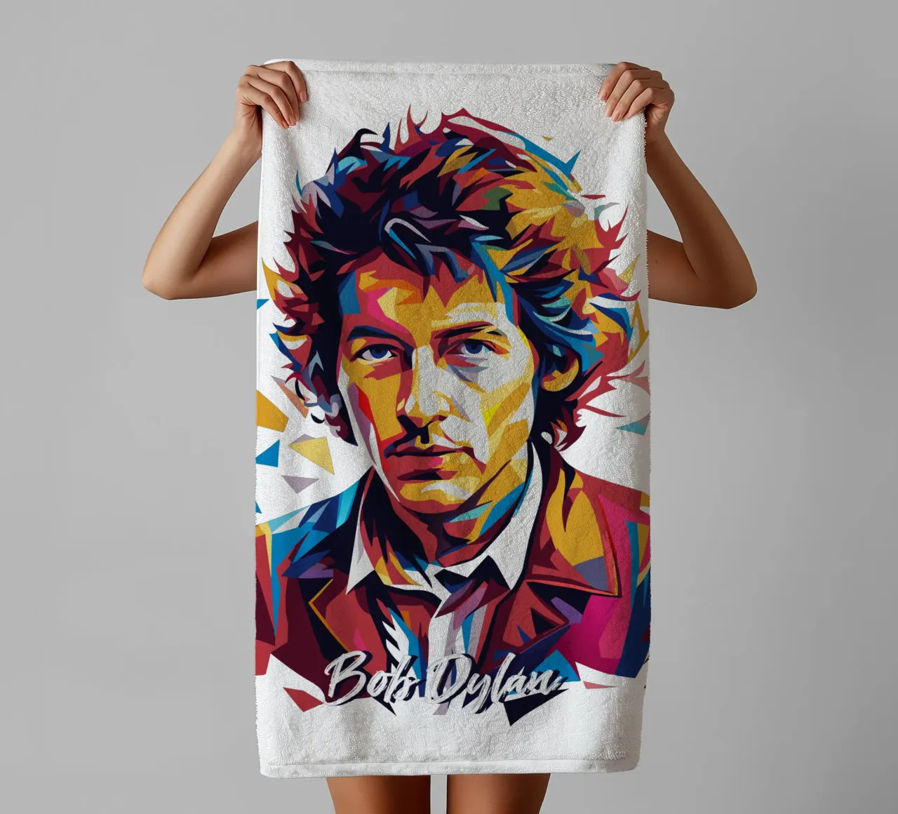 Bob Dylan Portrait in WPAP Pop Art badhanddoek van vectorartnesia