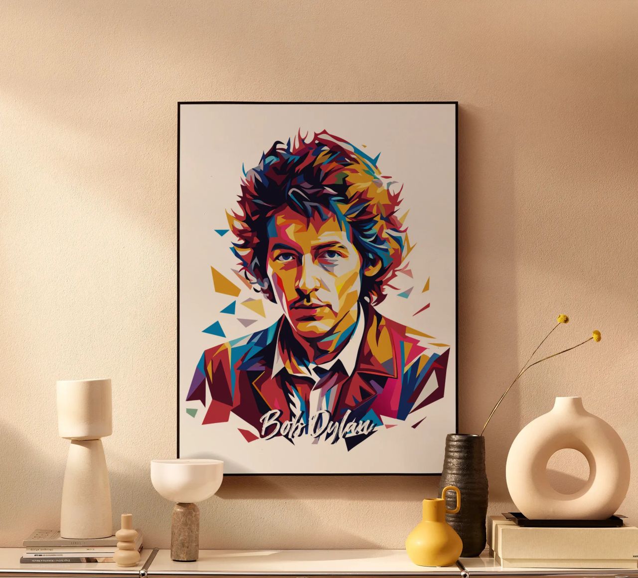 Bob Dylan Portrait in WPAP Pop Art aluminium-dibond van vectorartnesia