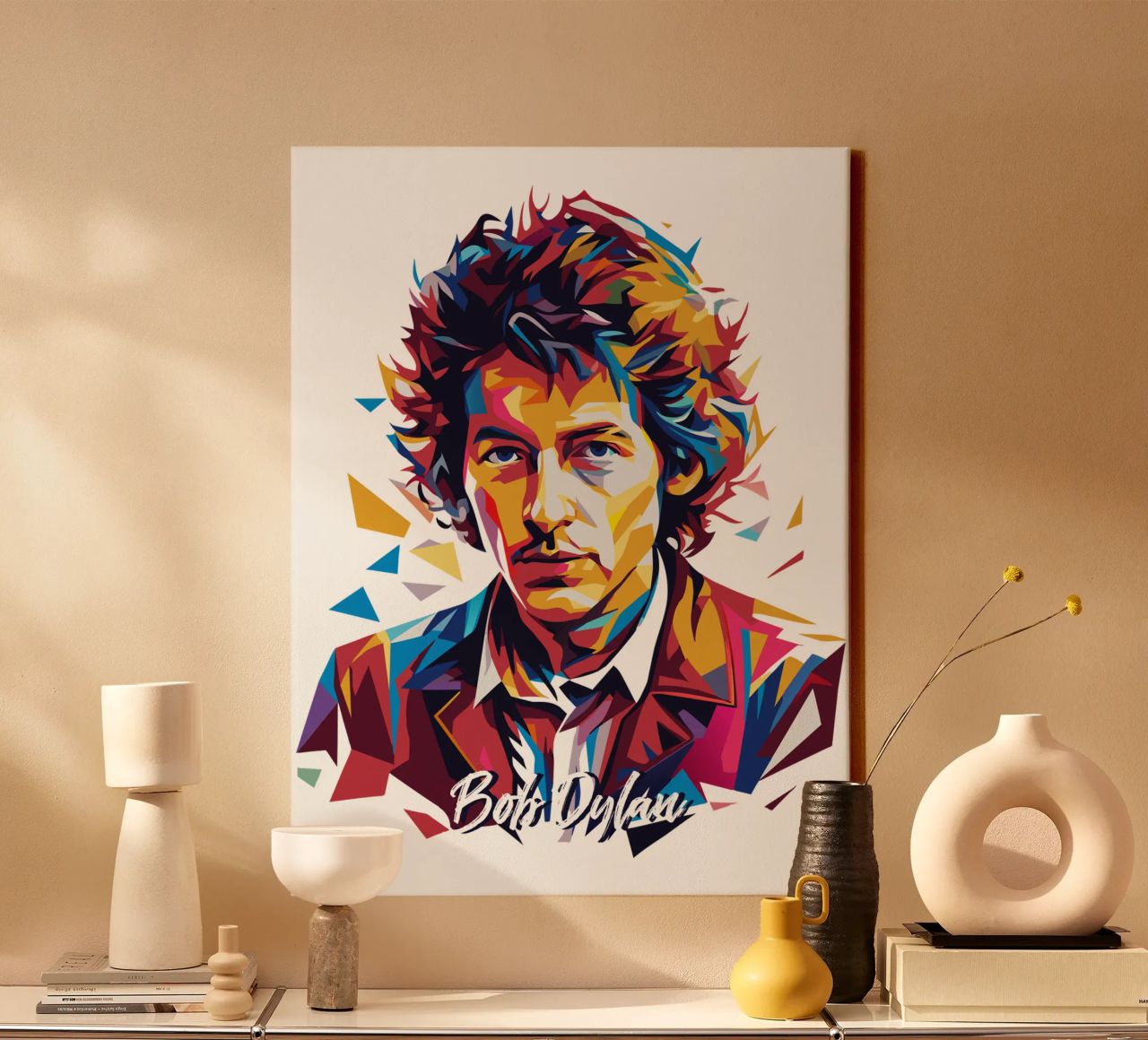 Bob Dylan Portrait in WPAP Pop Art canvas van vectorartnesia