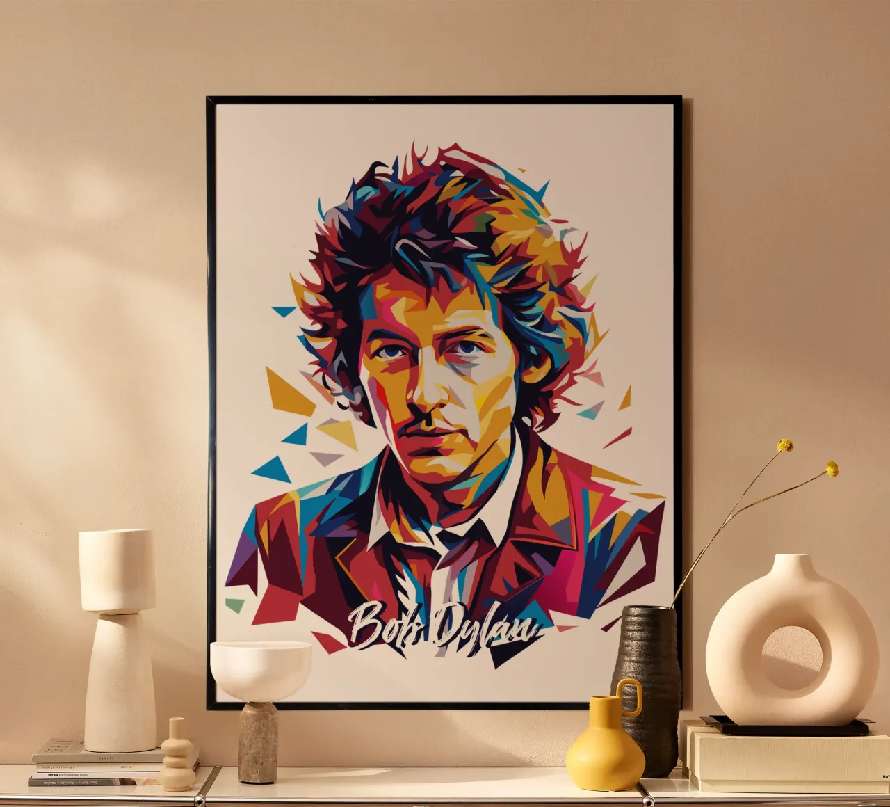 Bob Dylan Portrait in WPAP Pop Art hahnemühle van vectorartnesia