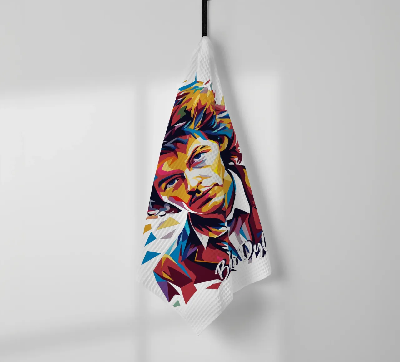 Bob Dylan Portrait in WPAP Pop Art Geschirrtuch von vectorartnesia