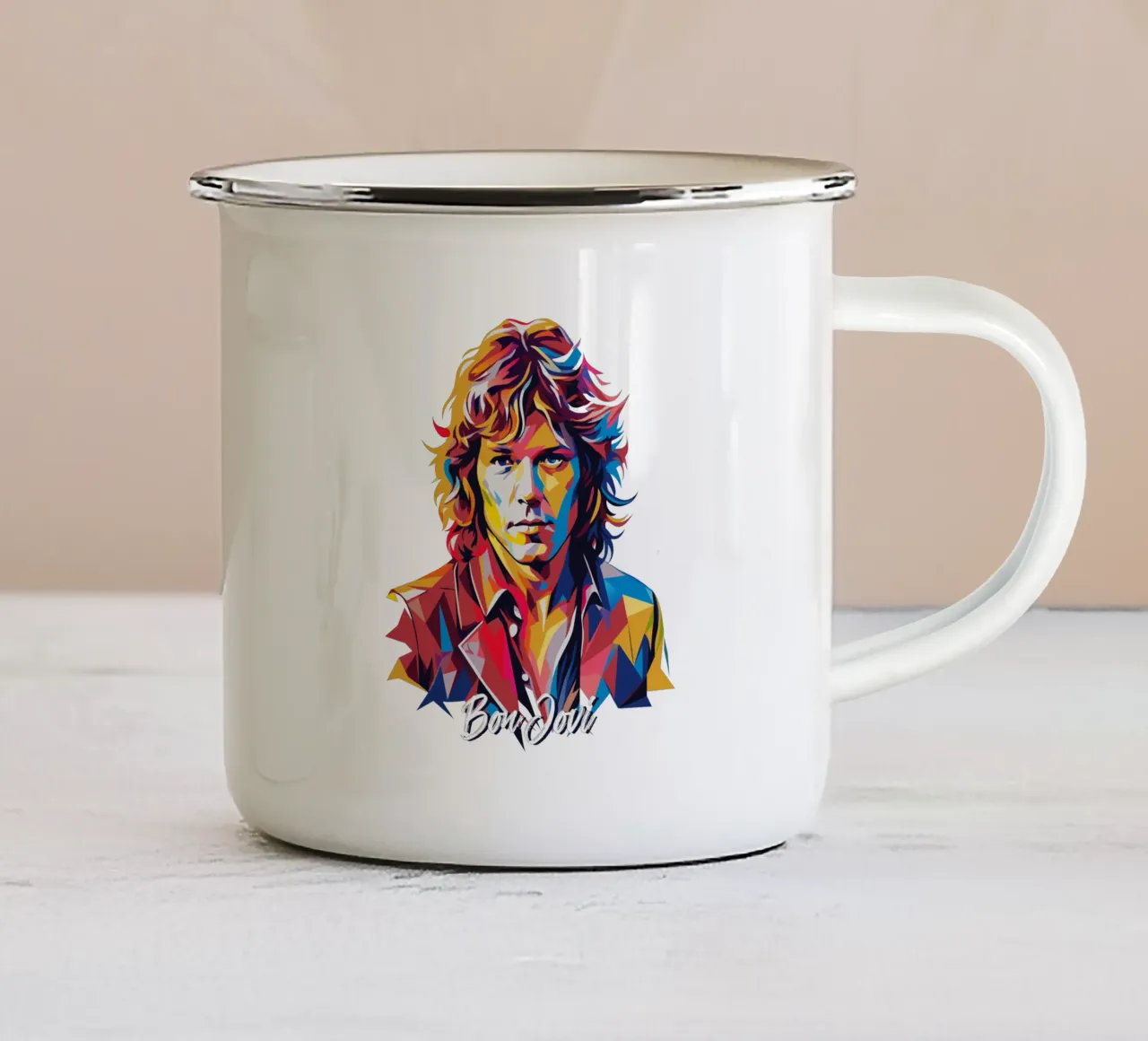Bon Jovi Portrait in WPAP Pop Art taza de esmalte de vectorartnesia