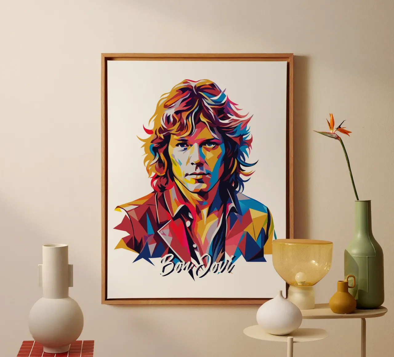 Bon Jovi Portrait in WPAP Pop Art tela con Cornice a cassetta da vectorartnesia
