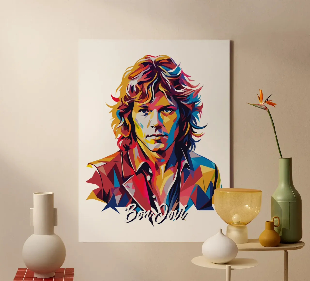 Bon Jovi Portrait in WPAP Pop Art tela con Cornice a cassetta da vectorartnesia