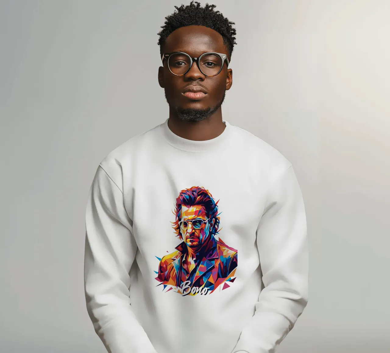 Bono Portrait in WPAP Pop Art sweatshirt by vectorartnesia