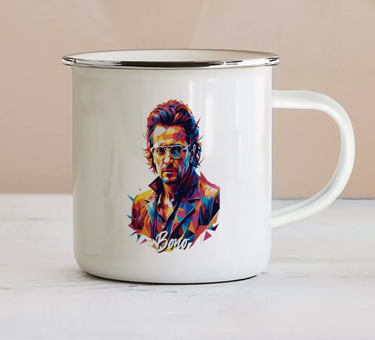 Bono Portrait in WPAP Pop Art tazza in smalto da vectorartnesia