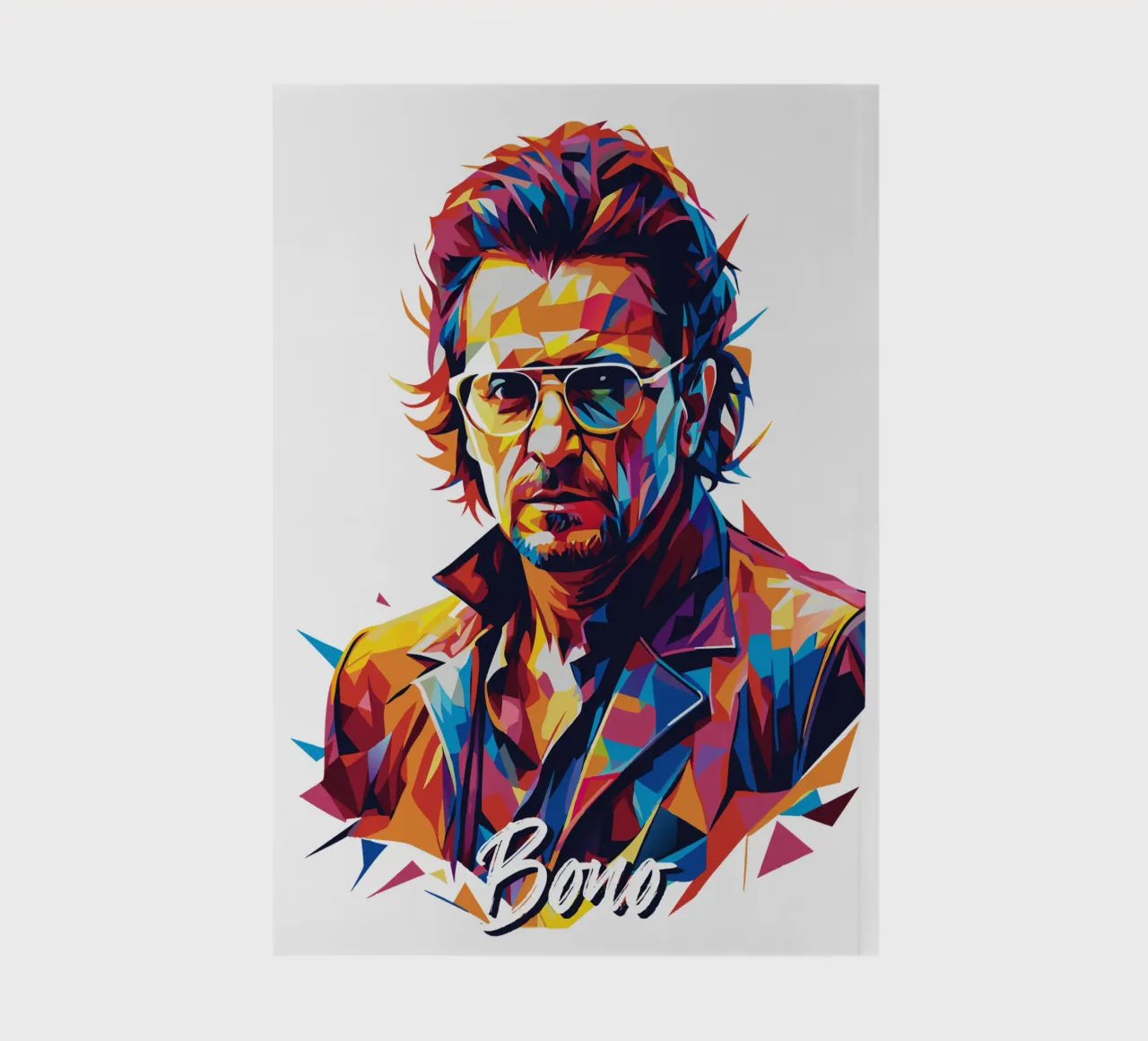 Bono Portrait in WPAP Pop Art notebook by vectorartnesia