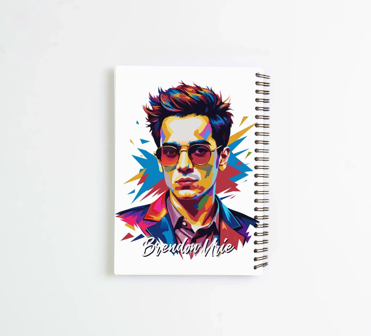 Brendon Urie Portrait in WPAP Pop Art spiral notebook by vectorartnesia