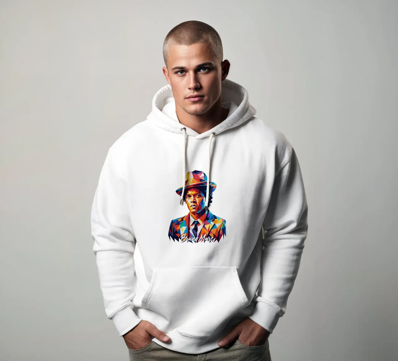 Bruno Mars Portrait in WPAP Pop Art hoodie van vectorartnesia