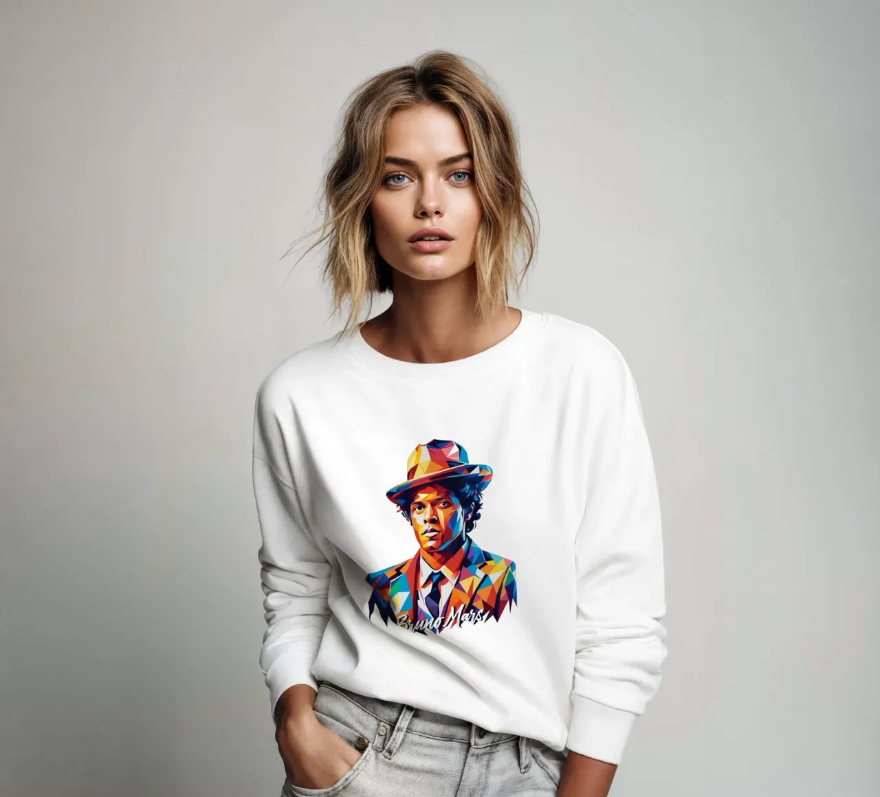 Bruno Mars Portrait in WPAP Pop Art Sweatshirt von vectorartnesia