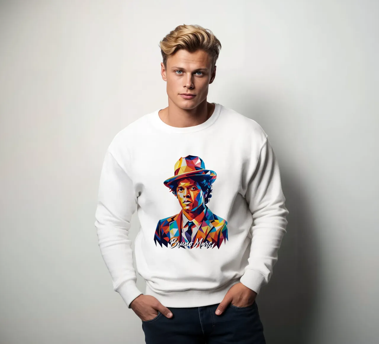 Bruno Mars Portrait in WPAP Pop Art Sweatshirt von vectorartnesia