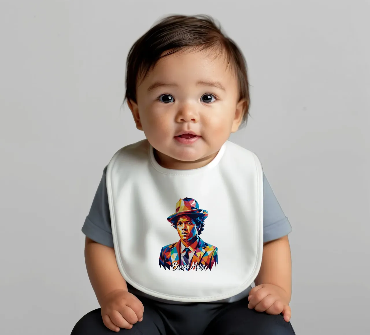 Bruno Mars Portrait in WPAP Pop Art baby slabbetje van vectorartnesia