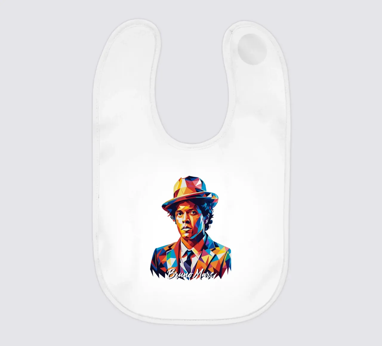 Bruno Mars Portrait in WPAP Pop Art baby slabbetje van vectorartnesia