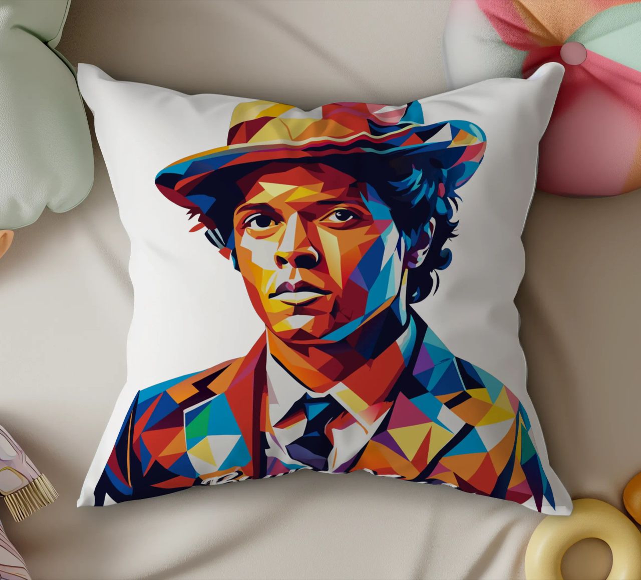 Bruno Mars Portrait in WPAP Pop Art cuscino da vectorartnesia