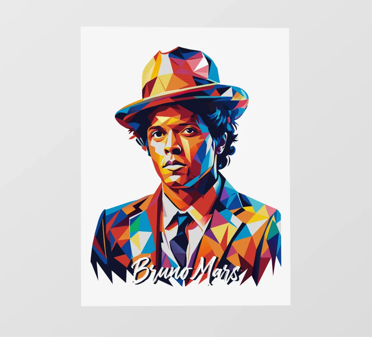 Bruno Mars Portrait in WPAP Pop Art pellicola backlit da vectorartnesia