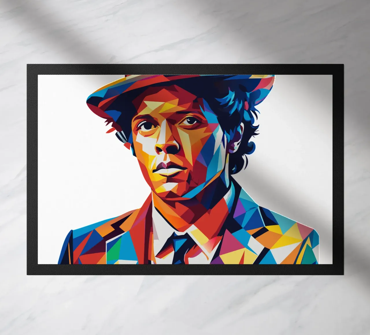 Bruno Mars Portrait in WPAP Pop Art Fußmatte von vectorartnesia