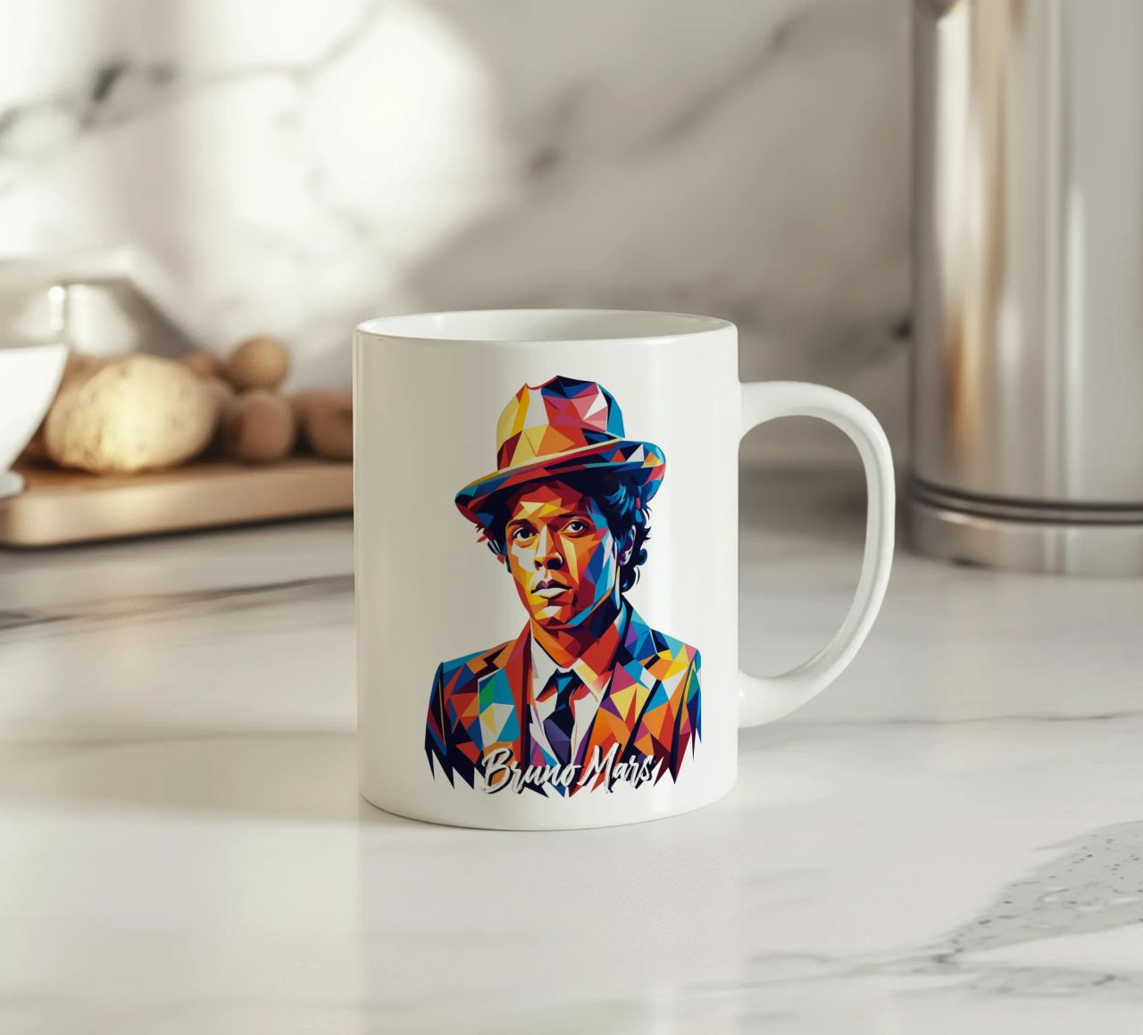 Bruno Mars Portrait in WPAP Pop Art tazza in ceramica da vectorartnesia