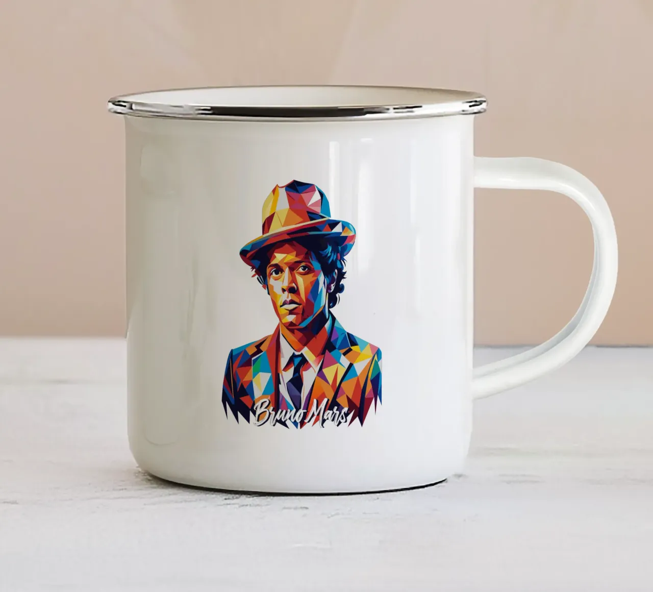 Bruno Mars Portrait in WPAP Pop Art mug en émail de vectorartnesia