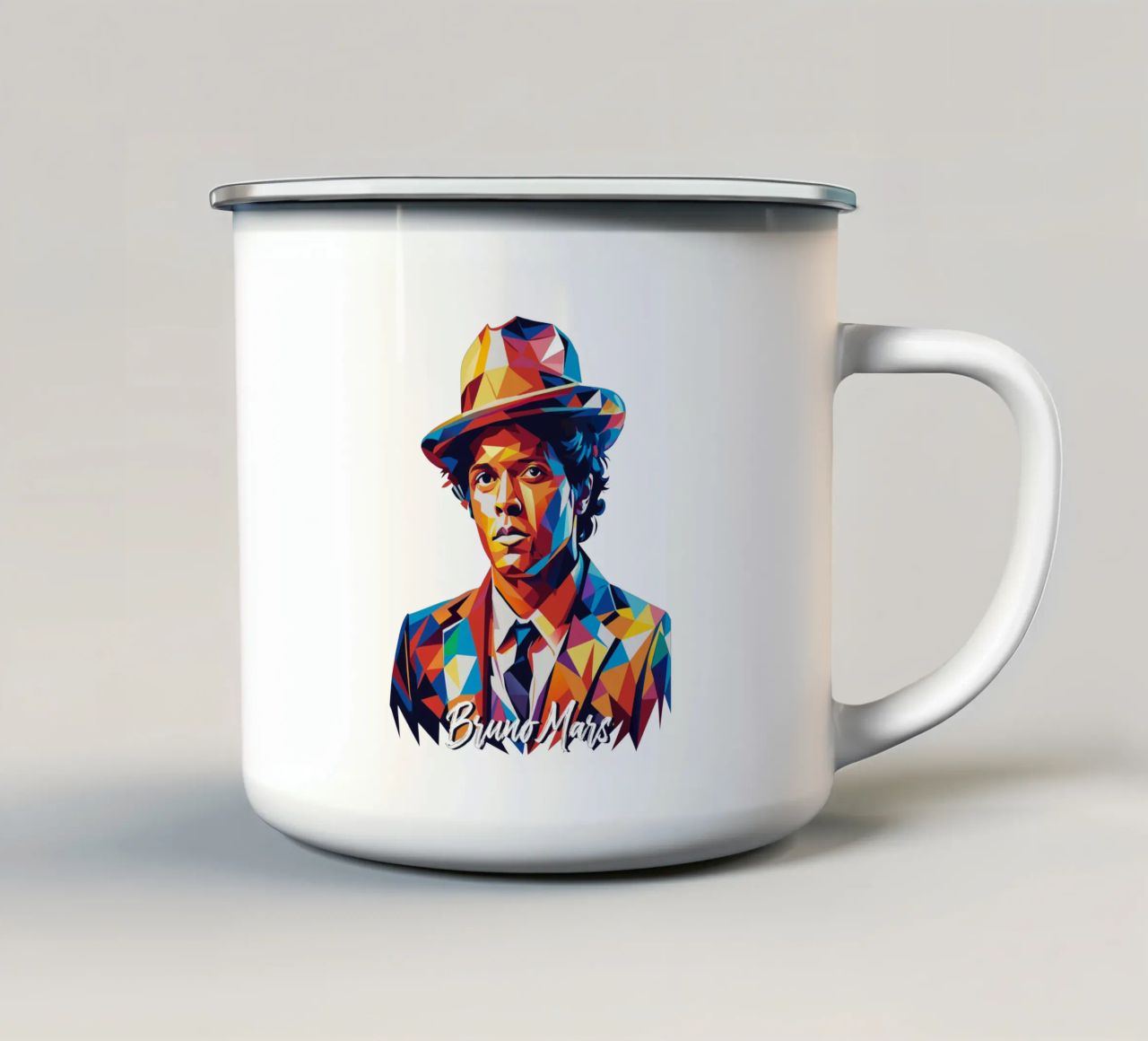 Bruno Mars Portrait in WPAP Pop Art tazza in smalto da vectorartnesia
