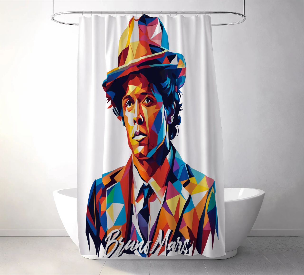 Bruno Mars Portrait in WPAP Pop Art tenda da doccia da vectorartnesia