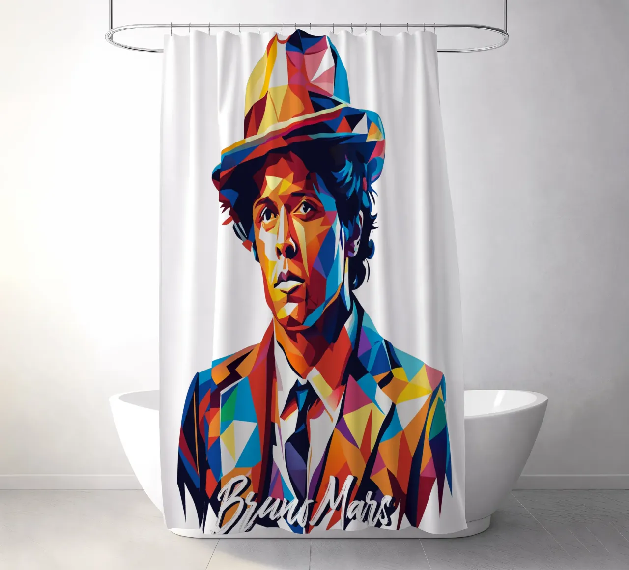 Bruno Mars Portrait in WPAP Pop Art tenda da doccia da vectorartnesia