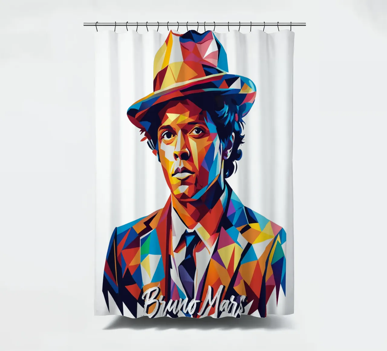 Bruno Mars Portrait in WPAP Pop Art Duschvorhang von vectorartnesia