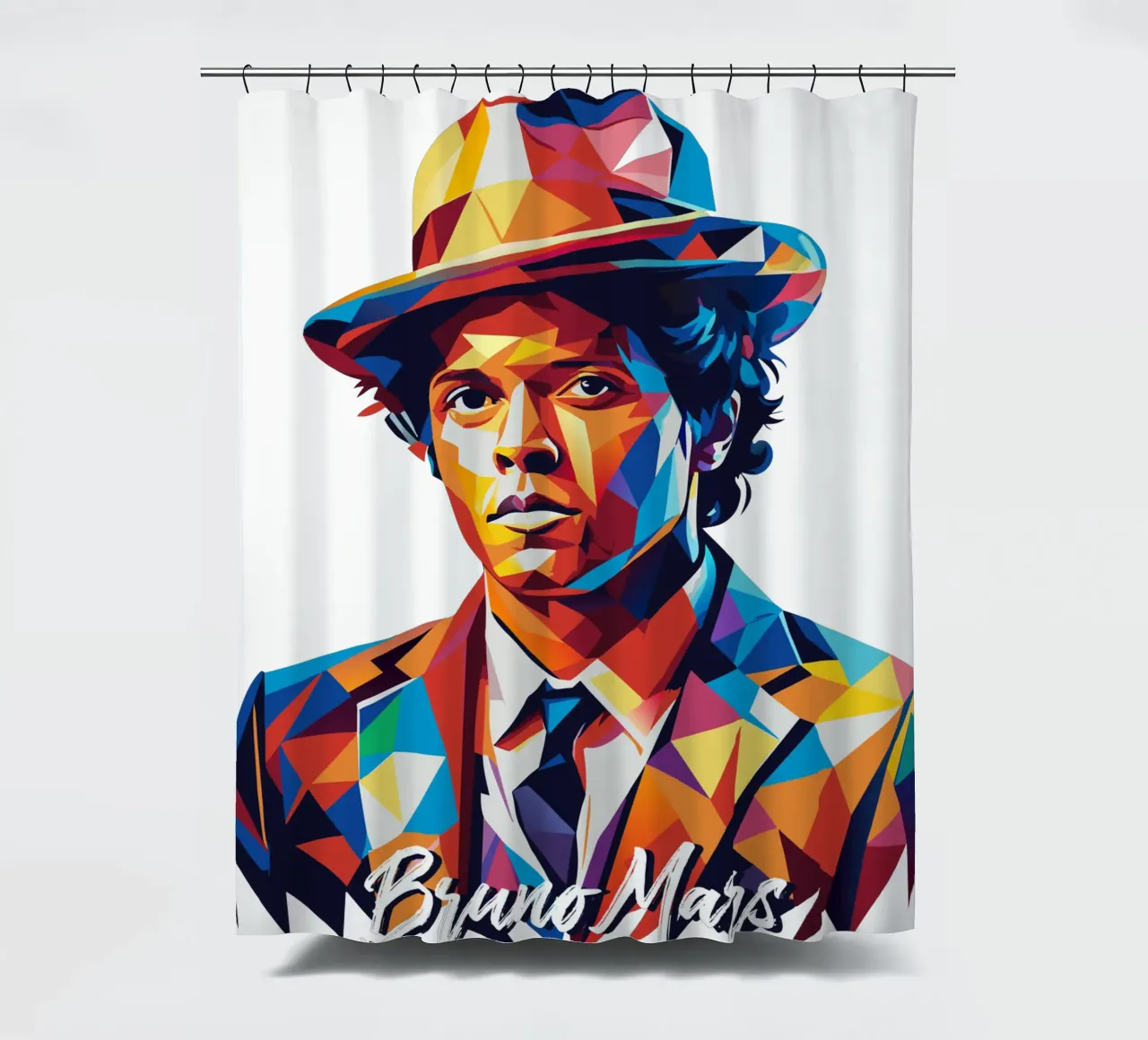 Bruno Mars Portrait in WPAP Pop Art tenda da doccia da vectorartnesia