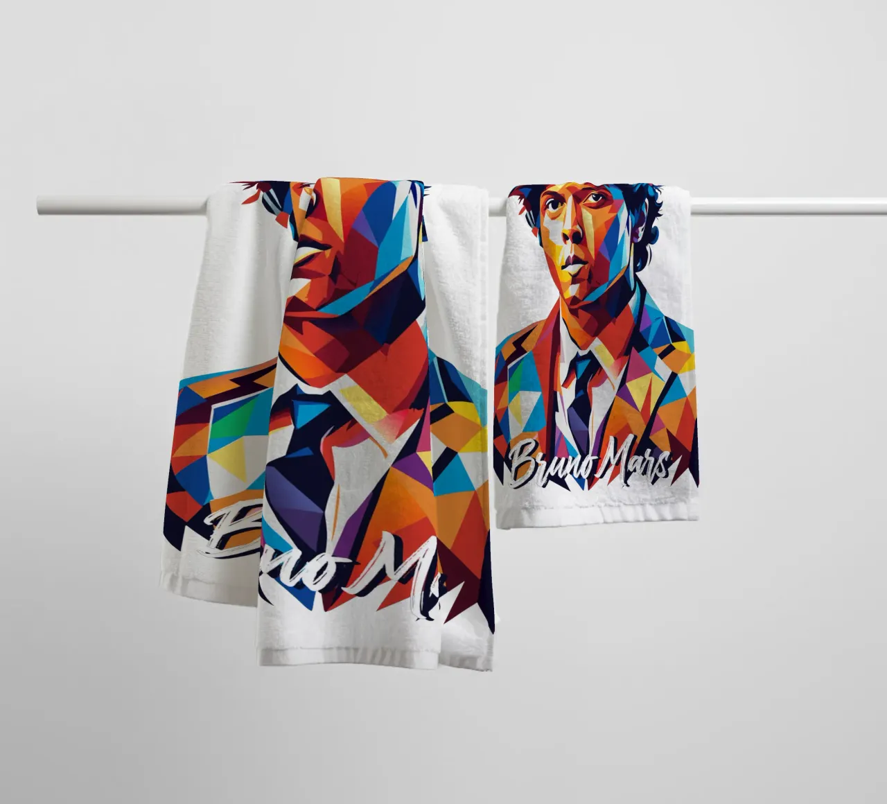 Bruno Mars Portrait in WPAP Pop Art badhanddoek van vectorartnesia