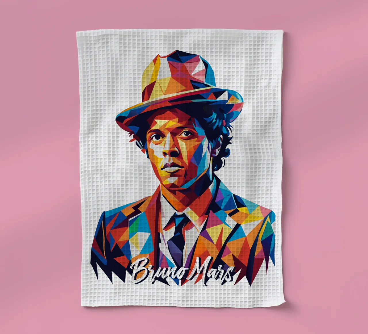 Bruno Mars Portrait in WPAP Pop Art Geschirrtuch von vectorartnesia