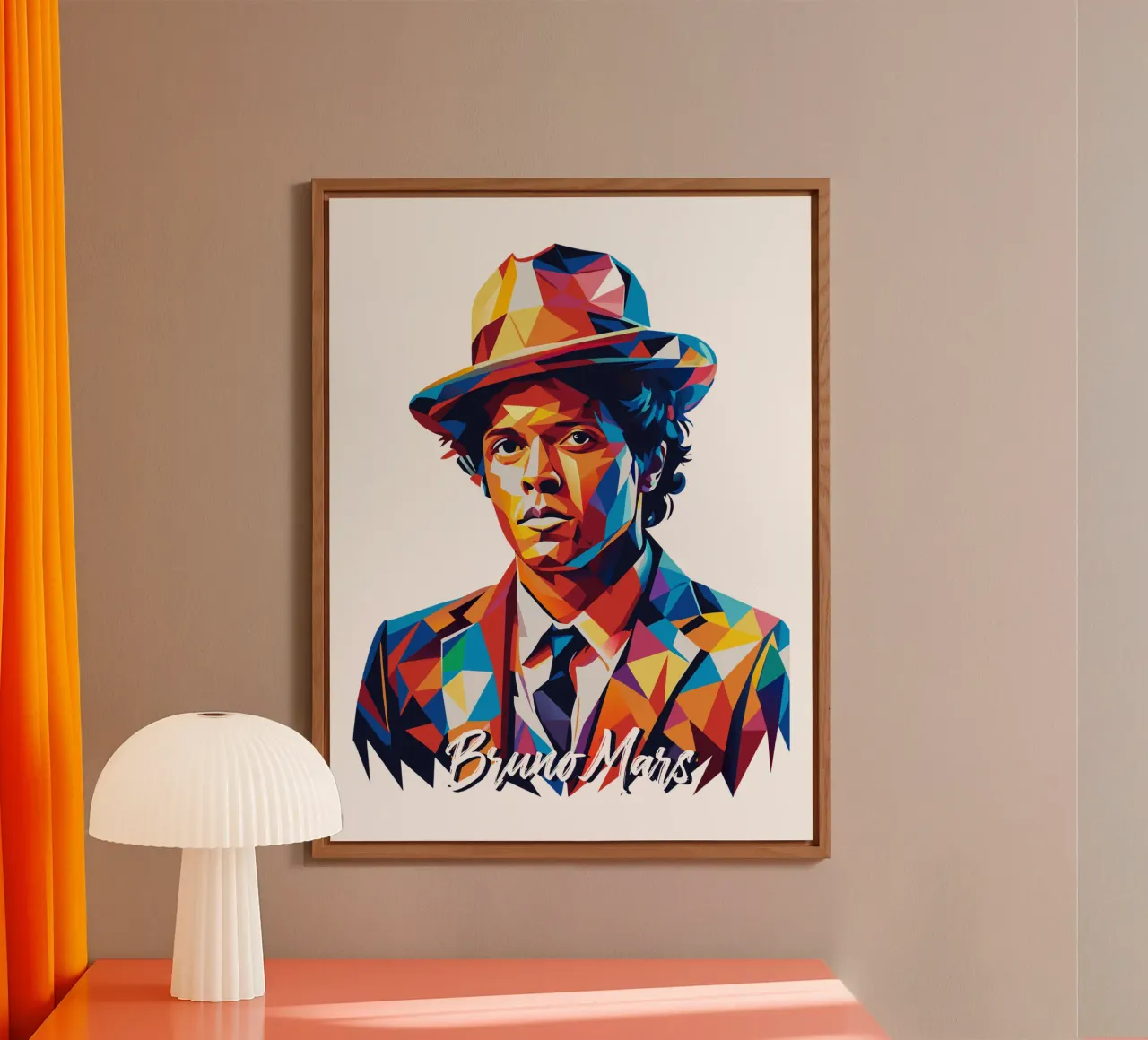 Bruno Mars Portrait in WPAP Pop Art alluminio dibond da vectorartnesia