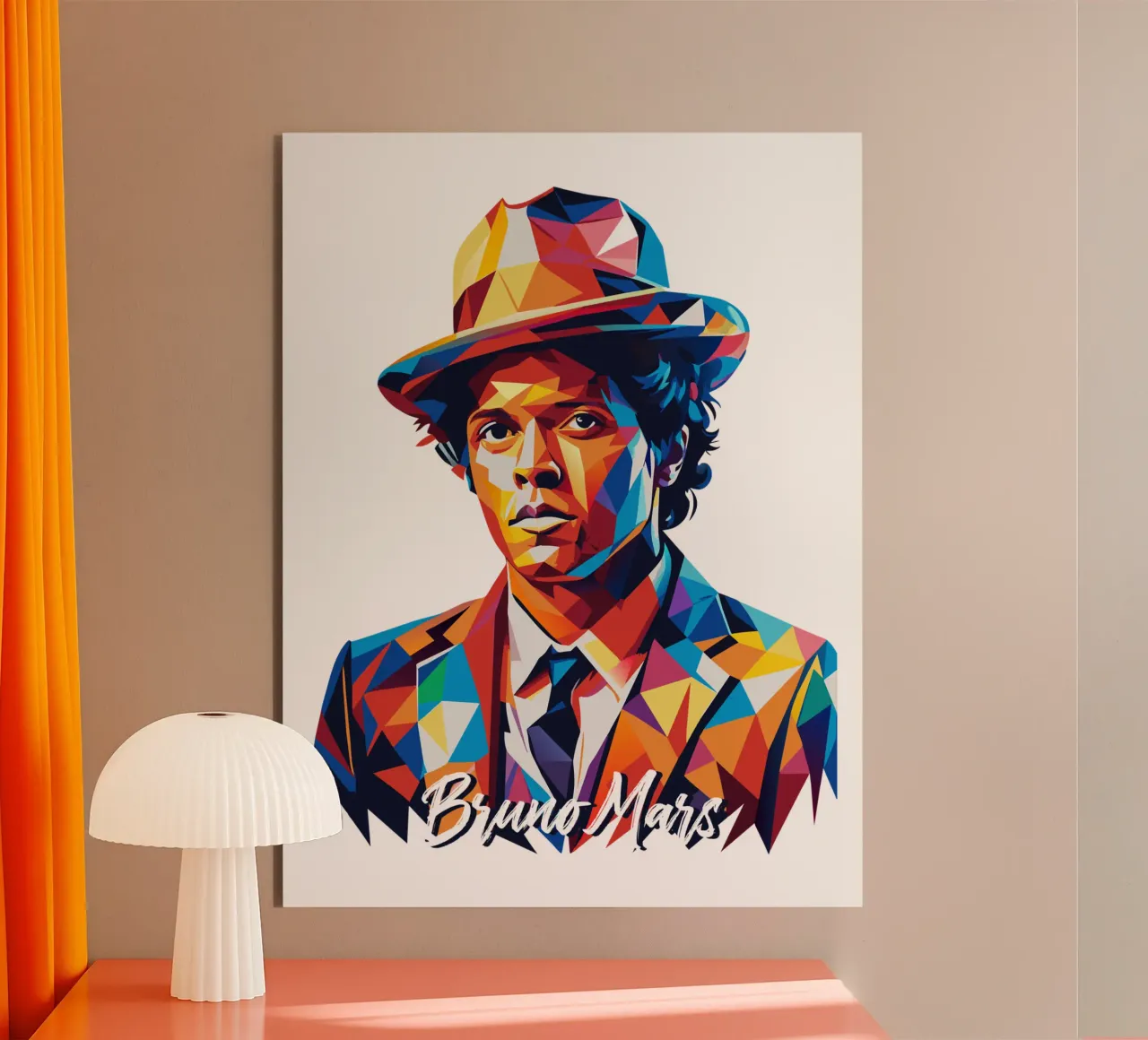 Bruno Mars Portrait in WPAP Pop Art alluminio dibond da vectorartnesia
