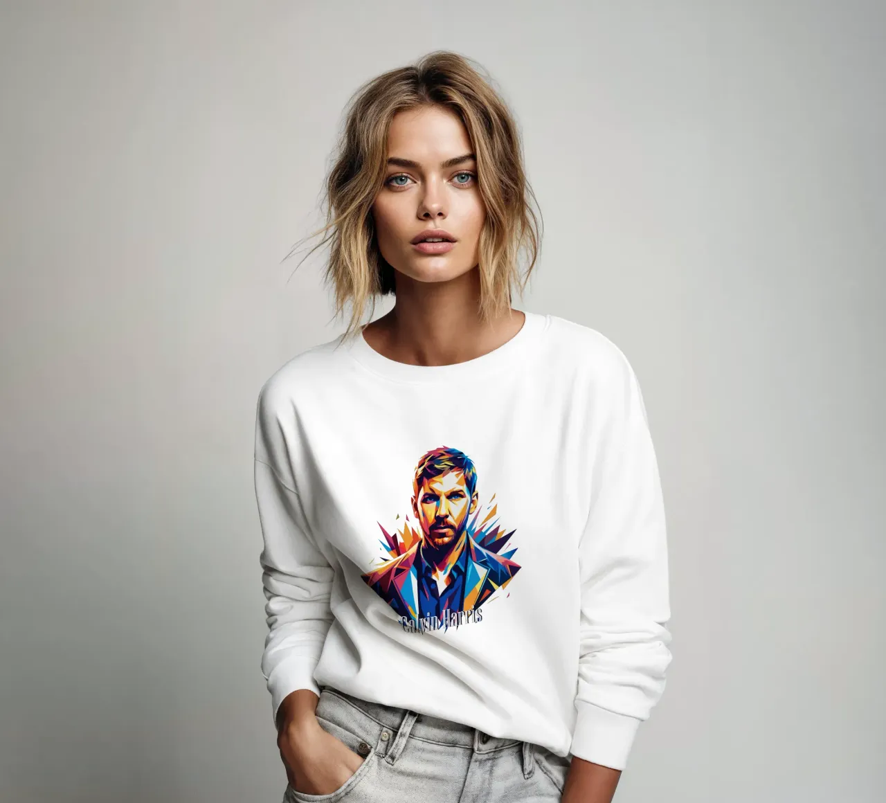 Calvin Harris Portrait in WPAP Pop Art sweatshirt van vectorartnesia