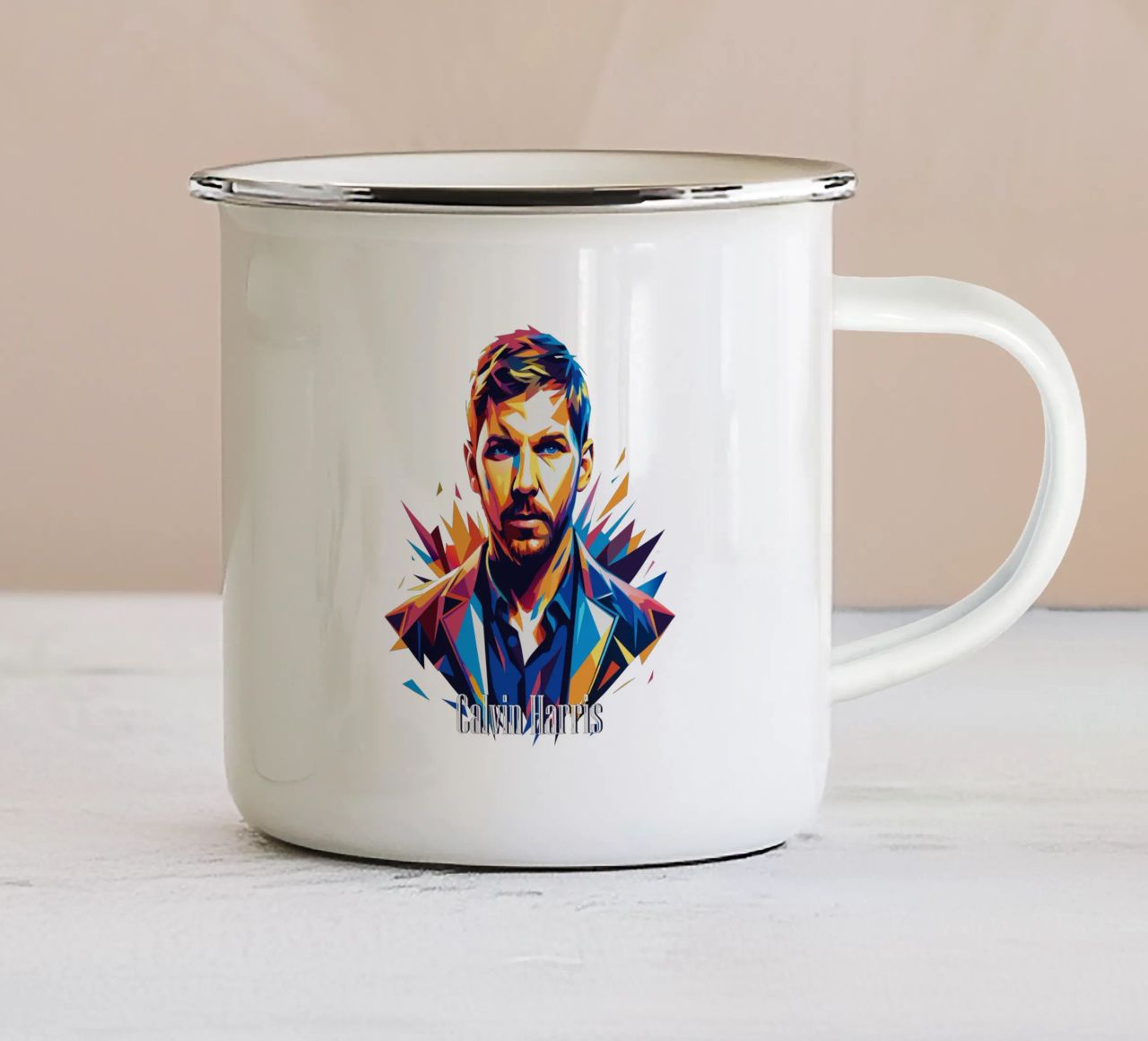 Calvin Harris Portrait in WPAP Pop Art tazza in smalto da vectorartnesia