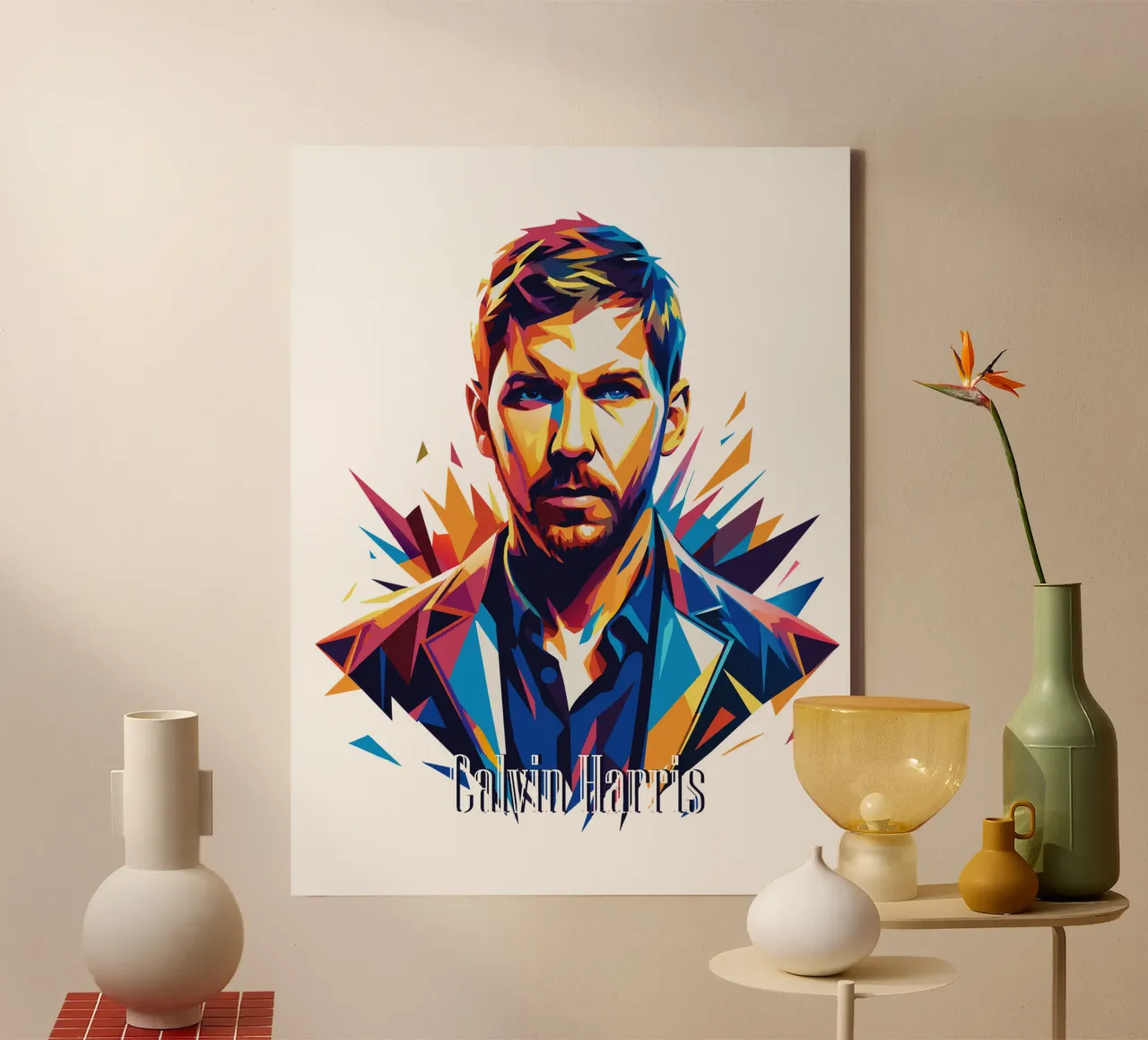 Calvin Harris Portrait in WPAP Pop Art canvas met Baklijst van vectorartnesia