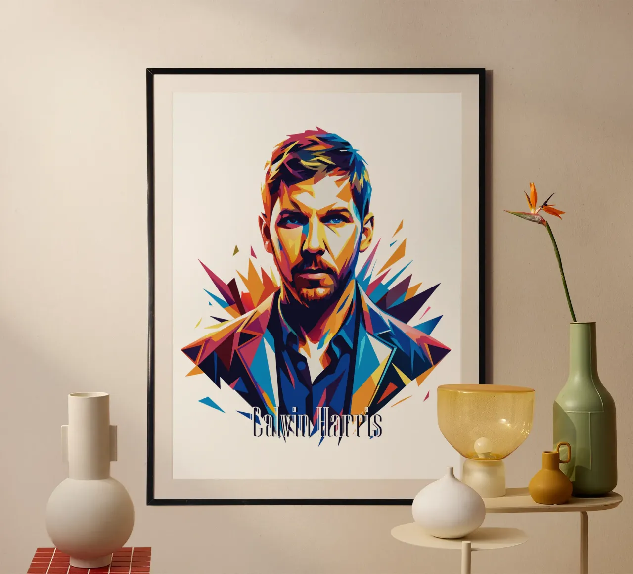 Calvin Harris Portrait in WPAP Pop Art poster de vectorartnesia
