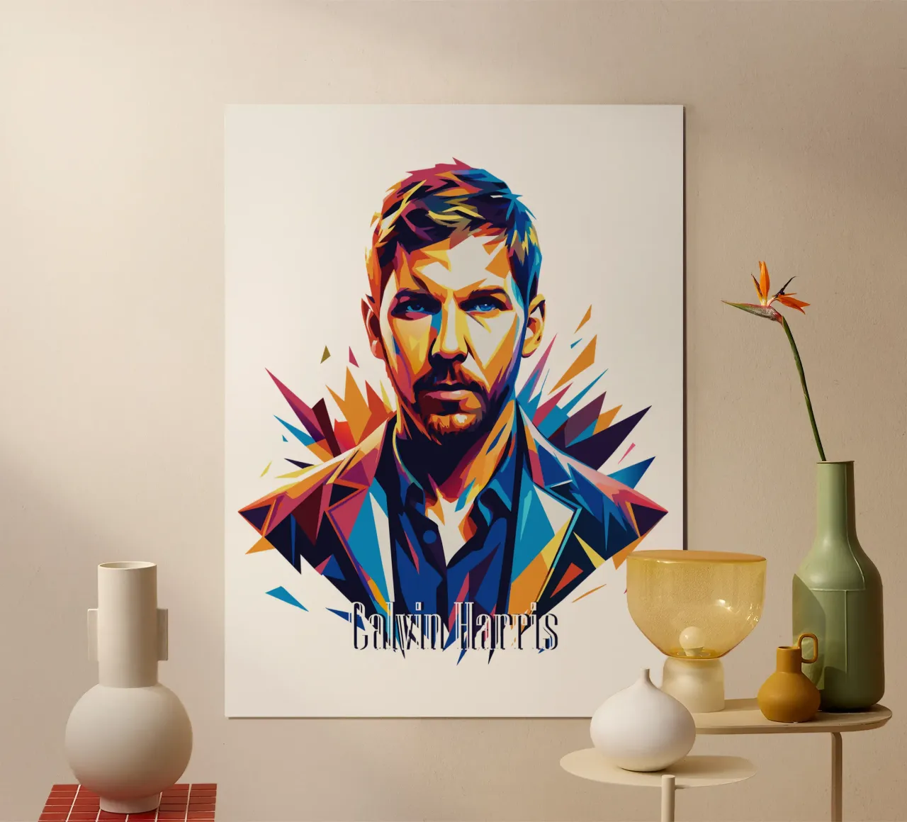 Calvin Harris Portrait in WPAP Pop Art carta hahnemühle da vectorartnesia