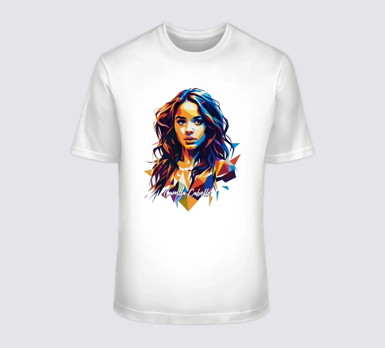Camila Cabello Portrait in WPAP Pop Art t-shirt da vectorartnesia