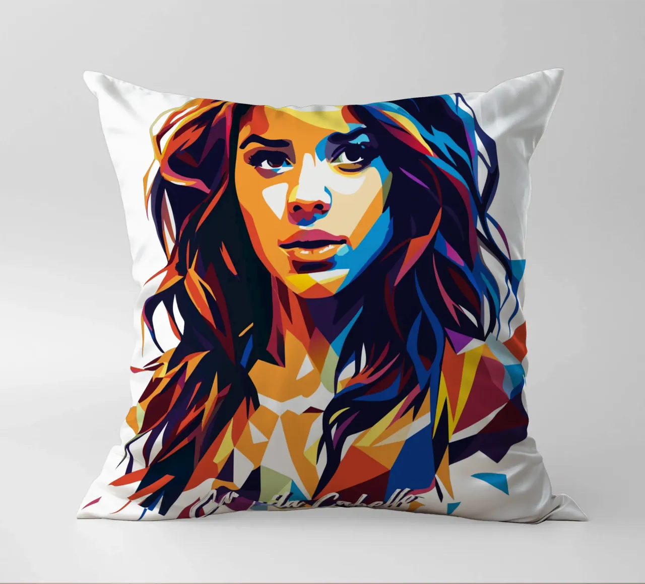 Camila Cabello Portrait in WPAP Pop Art cuscino da vectorartnesia