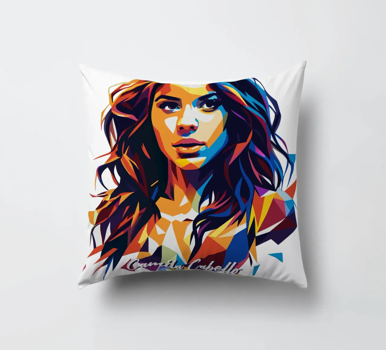 Camila Cabello Portrait in WPAP Pop Art cuscino da vectorartnesia