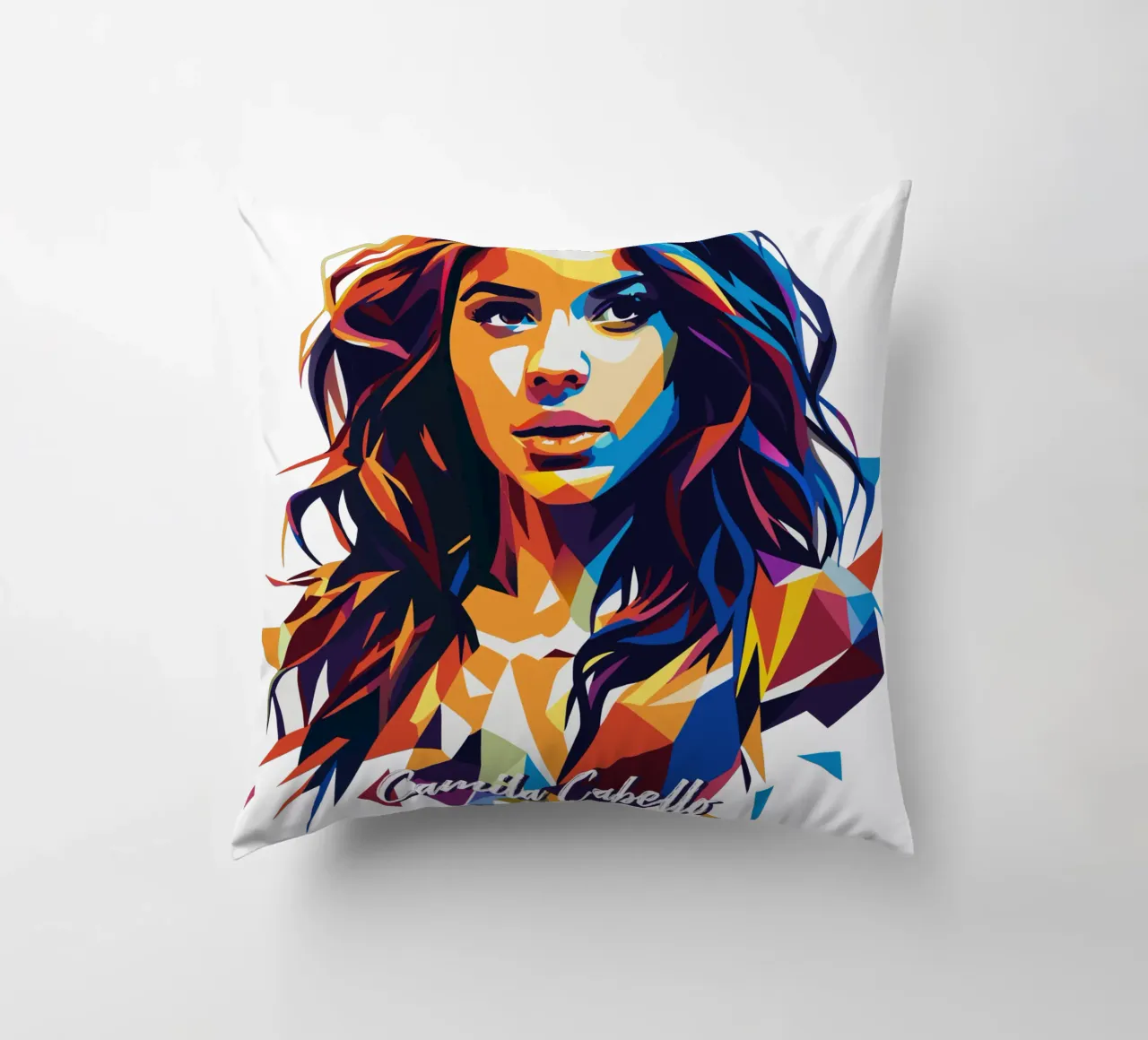 Camila Cabello Portrait in WPAP Pop Art cuscino da vectorartnesia